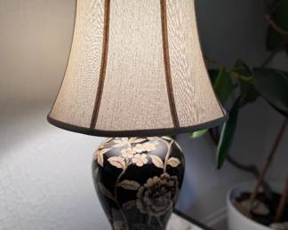 Ebony Table Lamp with Floral Motif. Photo 1 of 3.