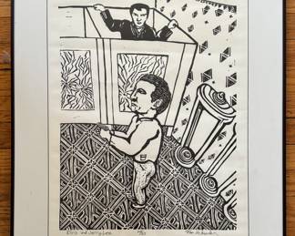 "Elvis & Jerry Lee," Linocut #22/25. Signed by Artist Tom Schneider. Measures Approximately 24" x 28" Overall.Photo 1 of 3.