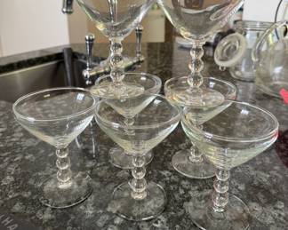 Set of 7 Vintage Candlewick Three Bead Champagne Coupes.
