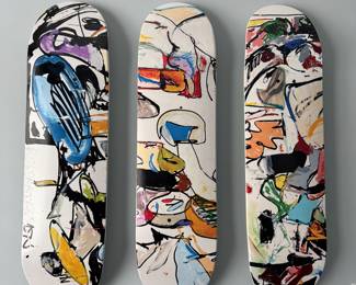 Eddie Martinez Set of Three Skate Decks. Measures 31" x 31" Overall As Hung.