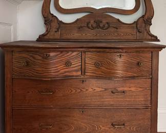 Vintage Serpentine Front Chest of Drawers with Optional Mirror. Measures 42" W x 22" D x 33" H. Mirror is 38" H. Photo 1 of 3.