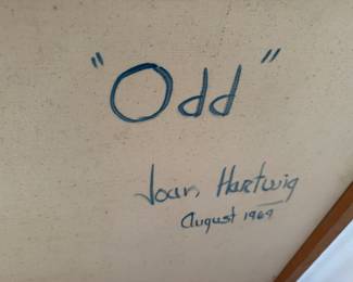 "Odd," Acrylic on Canvas. Signed by Artist Joan Hartwig. Measures 47" x 36" Overall. Photo 2 of 2.