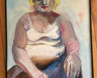 Portrait of a Blonde. Acrylic on Canvas. Signed by Artist Freya Hansell. Measures 24" x 36." Photo 1 of 2.