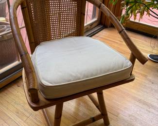 Ficks-Reed Mid-Century Bentwood Bamboo Dining Set with 4 Swivel Chairs. Chairs Measures 24" W x 25" D with 18" Seat Height. Table is 48.5" D x 26.5" H. Photo 3 of 3.