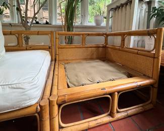 Vintage Three-Piece Modular Bamboo, Cane & Rattan Sofa. Missing One Cushion. Measures 94" x 33" D. Photo 2 of 6.