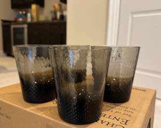 Set of 4 Smoked Glass Double Old Fashioned Glasses.
