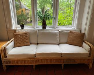Vintage Bamboo Three-Seat Sofa with Pencil Reed Trim. Measures 80" W x 32" D. Photo 1 of 2.