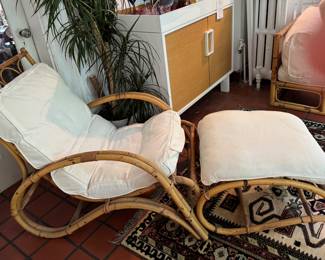 Vintage Bentwood Bamboo Lounge Chair & Ottoman Set. Photo 1 of 2.