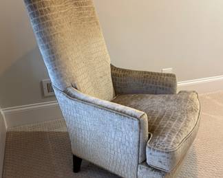 Arhaus Modern High Back Wing Chair Upholstered in Faux Croc Velvet Fabric. Measures 30" W x 32" D x 42" H. Photo 2 of 3.