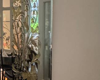 Large Glass Mirror with Etched Flowers. Photo 2 of 2.