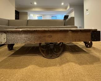 Jayson Home Sourced Industrial Salvage Railroad Cart Turned Coffee Table. Measures 60" W x 27" W x 14" H. Photo 1 of 5.