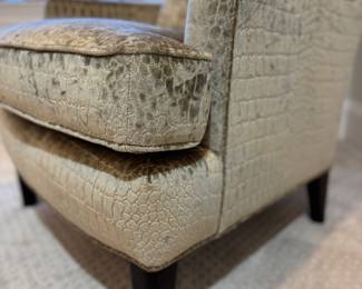 Arhaus Modern High Back Wing Chair Upholstered in Faux Croc Velvet Fabric. Measures 30" W x 32" D x 42" H. Photo 3 of 3.