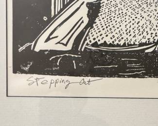 "Stepping Out," Linocut #23/25. Signed by Artist Tom Schneider. Measures Approximately 28" x 24" Overall. Photo 2 of 4.