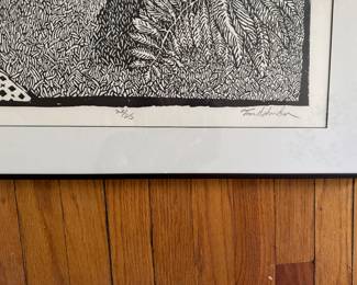 "Hook In A Swan," Linocut #22/25. Signed by Artist Tom Schneider. Measures Approximately 28" x 24" Overall. Photo 3 of 3.