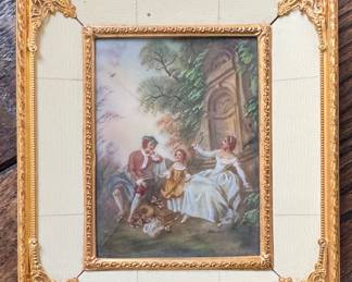 Hand-Painted Victorian Tile. Measures 5" x 6" Overall.