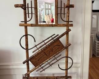 Burnt Bamboo Hat & Umbrella Hall Tree with Mirror. Measures 25" W x 7" D x 81" H. Photo 1 of 2.