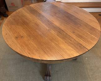 Vintage Oak Pedestal Dining Table with Claw Feet. Measures 48" D x 28" H with 25" Clearance. Photo 2 of 4.