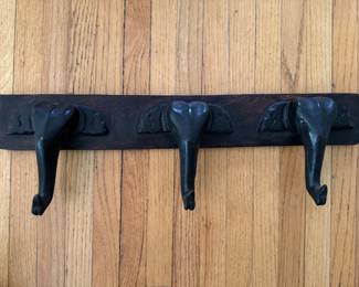 Hand-Carved Wall-Mount Elephant Coat Hooks.