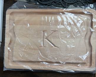 "K" Monogrammed Cutting Board. Measures 24" x 16".