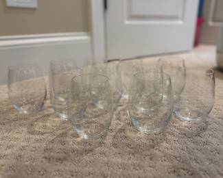 Set of 11 Stemless Wine Glasses.
