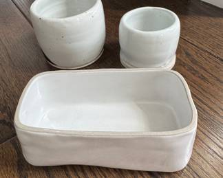 Set of 3 Glazed Ceramic Vanity Set.
