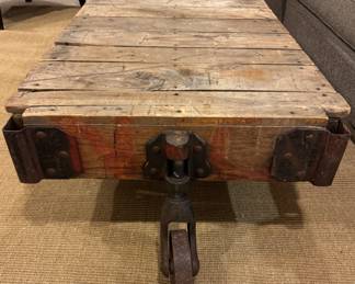 Jayson Home Sourced Industrial Salvage Railroad Cart Turned Coffee Table. Measures 60" W x 27" W x 14" H. Photo 3 of 5.