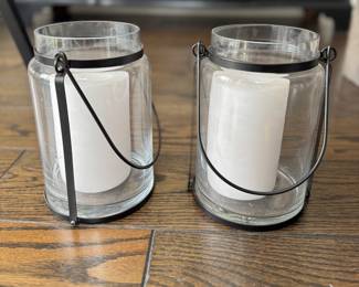 Pair of Wrought Iron Lanterns. Each Measures 9.5" H.