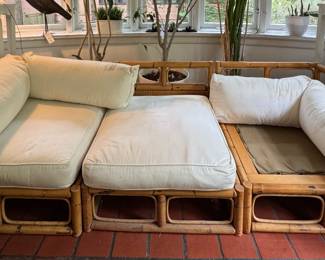 Vintage Three-Piece Modular Bamboo, Cane & Rattan Sofa. Missing One Cushion. Measures 94" x 33" D. Photo 1 of 6.