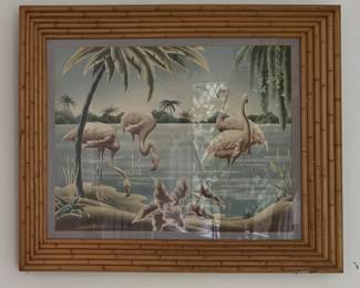 Pink Flamingo Art Framed in Pencil Reed Bamboo Frame.