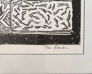"Stepping Out," Linocut #23/25. Signed by Artist Tom Schneider. Measures Approximately 28" x 24" Overall. Photo 3 of 4.