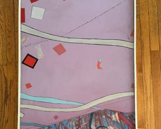 Untitled Acrylic & Mixed Media on Canvas. Signed by Artist Freya Hansell. Measures 28" x 53" Overall.