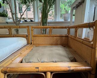 Vintage Three-Piece Modular Bamboo, Cane & Rattan Sofa. Missing One Cushion. Measures 94" x 33" D. Photo 4 of 6.