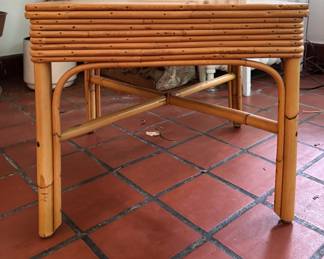 Pair of Pencil Reed Bamboo Side Tables. Each Measures 20" x 20" x 17" H. Photo 1 of 2.