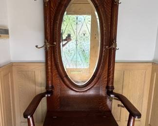 Antique Hall Tree with Storage Bench & Mirror. Photo 1 of 3.