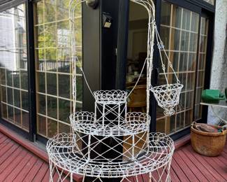 Vintage French Demi-Lune Garden Painted Iron Plant Stand. Photo 2 of 2.