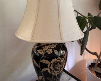 Ebony Table Lamp with Floral Motif. Photo 2 of 3.