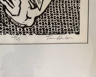 "Hook In A Swan," Linocut #23/25. Signed by Artist Tom Schneider. Measures Approximately 24" x 28" Overall. Photo 3 of 4.