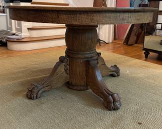 Vintage Oak Pedestal Dining Table with Claw Feet. Measures 48" D x 28" H with 25" Clearance. Photo 1 of 4.