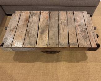 Jayson Home Sourced Industrial Salvage Railroad Cart Turned Coffee Table. Measures 60" W x 27" W x 14" H. Photo 2 of 5.
