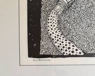 "Hook In A Swan," Linocut #22/25. Signed by Artist Tom Schneider. Measures Approximately 28" x 24" Overall. Photo 2 of 3.
