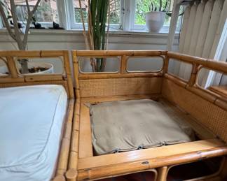 Vintage Three-Piece Modular Bamboo, Cane & Rattan Sofa. Missing One Cushion. Measures 94" x 33" D. Photo 5 of 6.