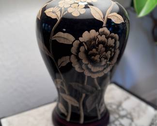 Ebony Table Lamp with Floral Motif. Photo 3 of 3.