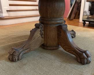 Vintage Oak Pedestal Dining Table with Claw Feet. Measures 48" D x 28" H with 25" Clearance. Photo 3 of 4.