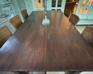 Farm Table Pictured with Set of 6 Raffia Wrapped Metal Dining Chairs. Table Measures 84" L x 42" W x 30" H. Photo 3 of 3.