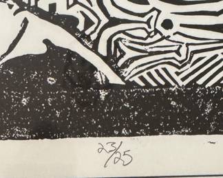 "Stepping Out," Linocut #23/25. Signed by Artist Tom Schneider. Measures Approximately 28" x 24" Overall. Photo 4 of 4.