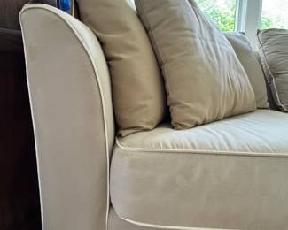 Cotton Upholstered Right Facing Chaise Sofa. Does Need Cleaning or Reupholstering. Measures 109" W. Chaise Measures 6' Deep. Photo 3 of 3.