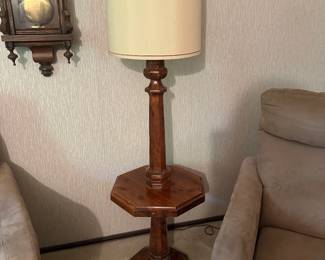 Maple Floor Lamp with Table and Solid Wood Base and a Fabric Shade