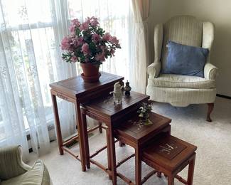 Vintage Chinese Carved Wood Nesting Tables - Set of 4 -