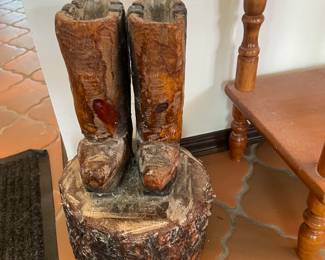 Carved Wood Cowboy Boots 