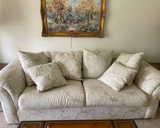 Upholstered Sofa with Rolled Armed and Matching Accent Pillows